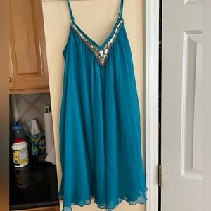 Fun sequin and beaded flowy blue mini dress